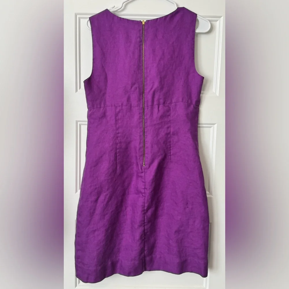 Kate Spade New York Purple Linen Sheath Dress Rosette Neck Size 8